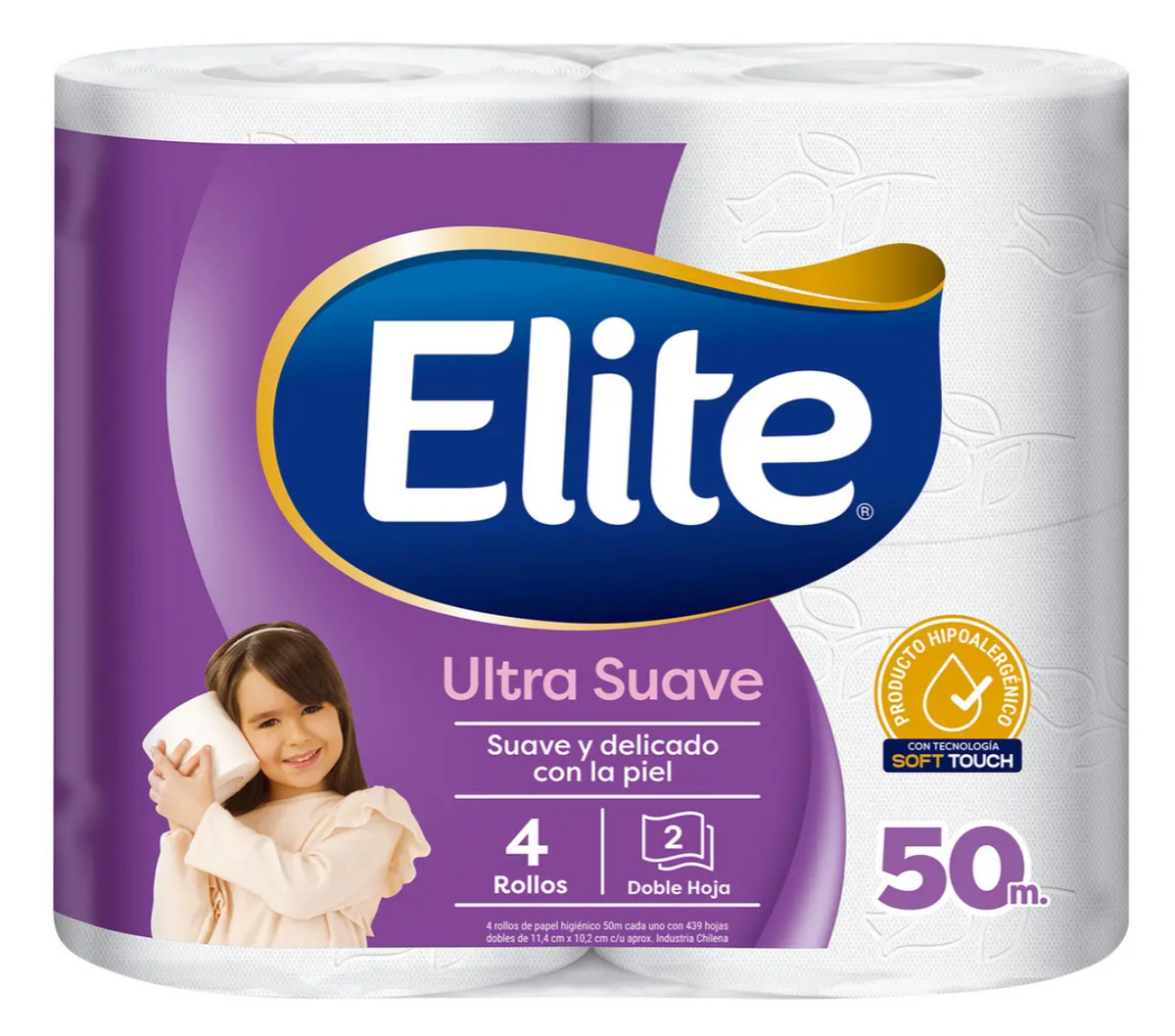 PAPEL HIGIENICO ELITE ULTRA SUAVE DE 50 MT PAQ 4 UNI